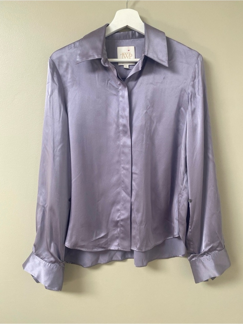TWP Morning After Lavender Silk Button-Front Blouse Top small